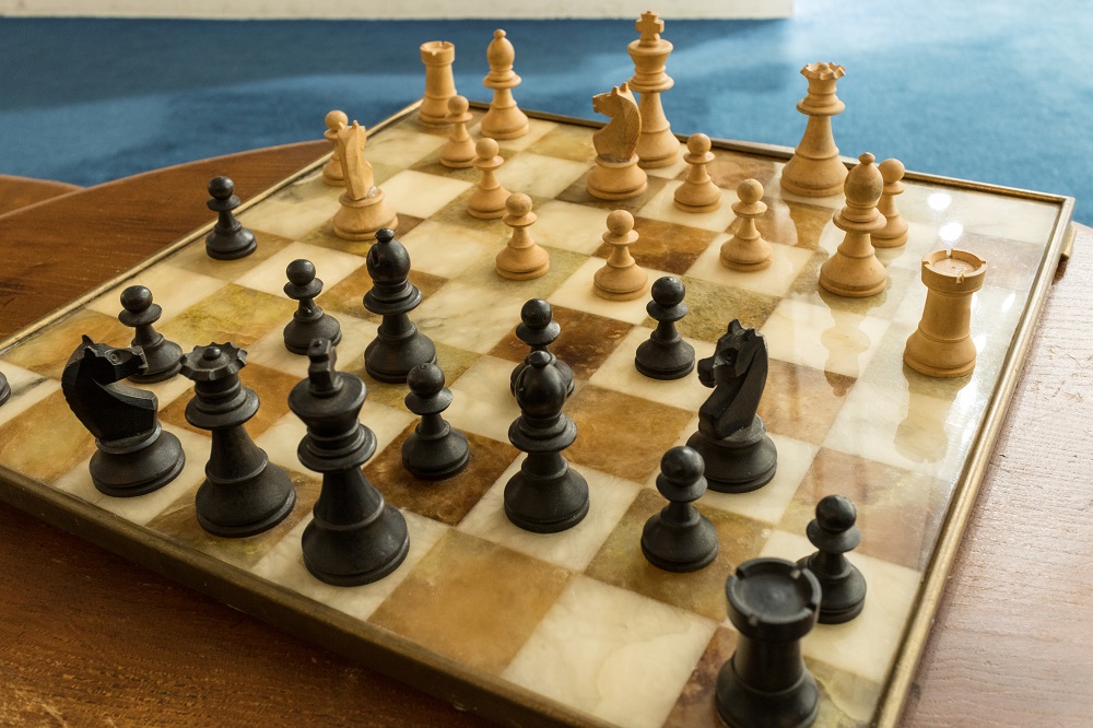 Chess board with pieces in play