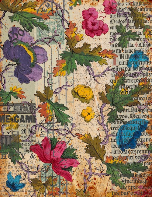 Decoupaged art work of flowers