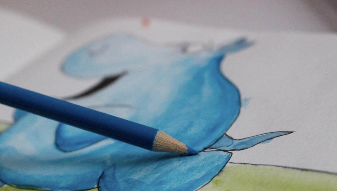 Painting with watercolour pencils for children